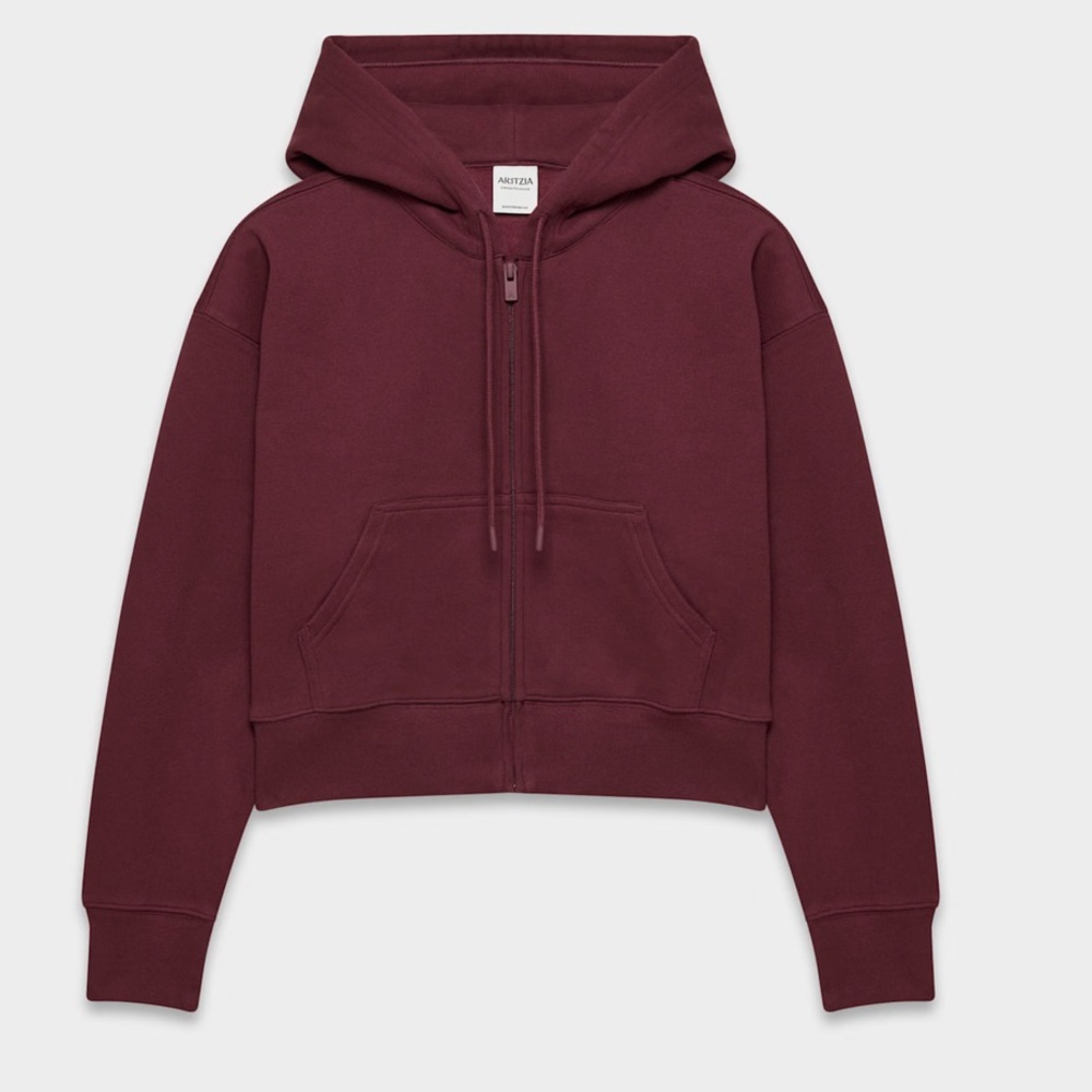Aritzia Burgundy Zip-Up Cropped Hoodie